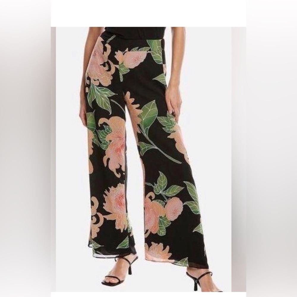 Trina Turk - Women's Parsley Floral Wide Leg Palazzo Pants, Black, S